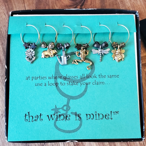 Garden Themed Wine Glass Charms The Original 'that wine is mine!' Set Of 6 New - Picture 2 of 8